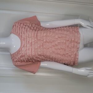 🖤5/$12 Damart Peach Pink Ruffle T-Shirt Size 14/16